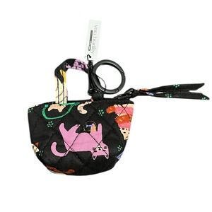 Vera Bradley Black Mini Tote Coin Purse with Cat Design & Keychain
